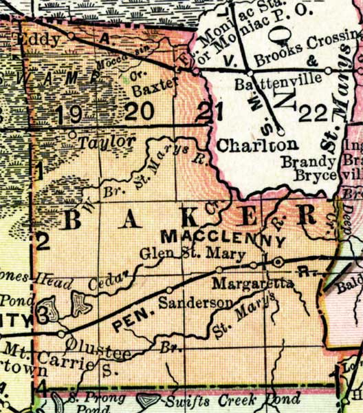 Map of Baker  County, Florida, 1898
