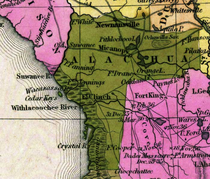 Map of Alachua County, Florida, 1839