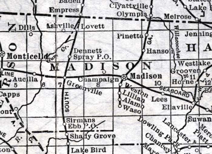 Map of Madison County, Florida, 1920