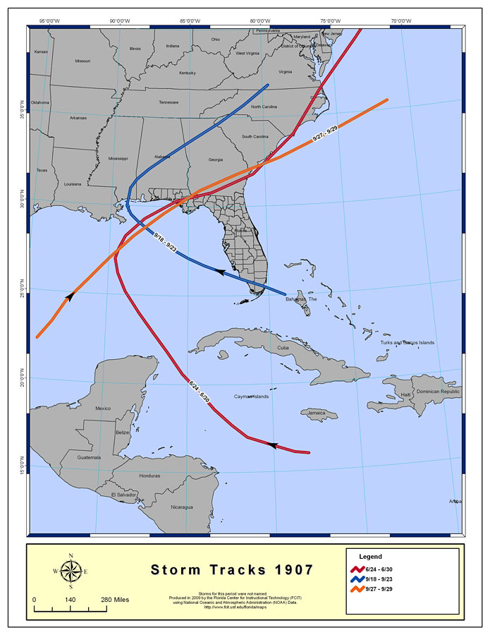 Storm Tracks by Year of Hurricanes and Tropical Storms