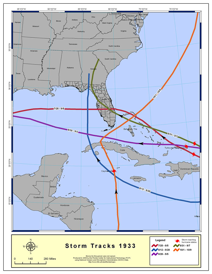 Storm Tracks by Year of Hurricanes and Tropical Storms