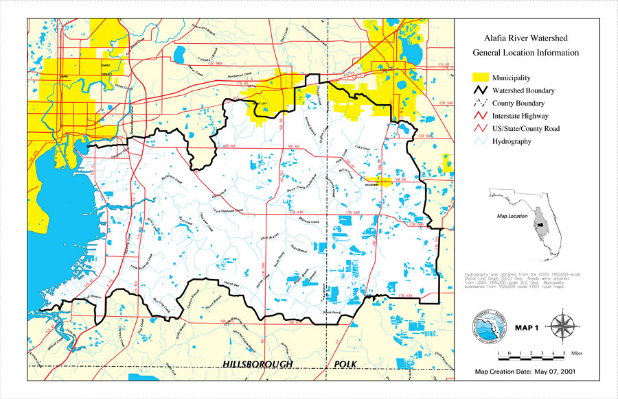 Alafia River Watershed General Location Information- Map 1