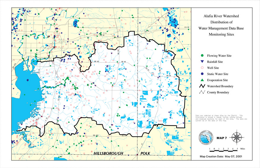 Alafia River Watershed Distribution of Water Management Data Base Monitoring Sites- Map 7