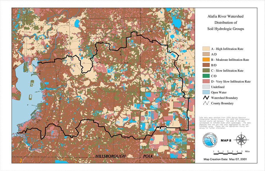 Alafia River Watershed Distribution of Soil Hydrologic Groups- Map 8