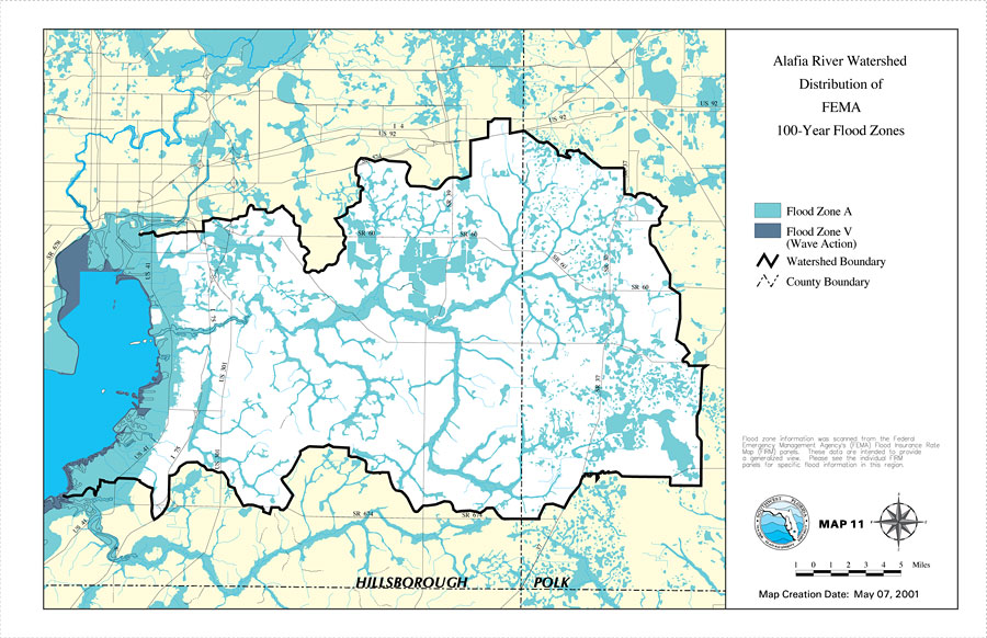 Alafia River Watershed Distribution of FEMA 100-Year Flood Zones- Map 11