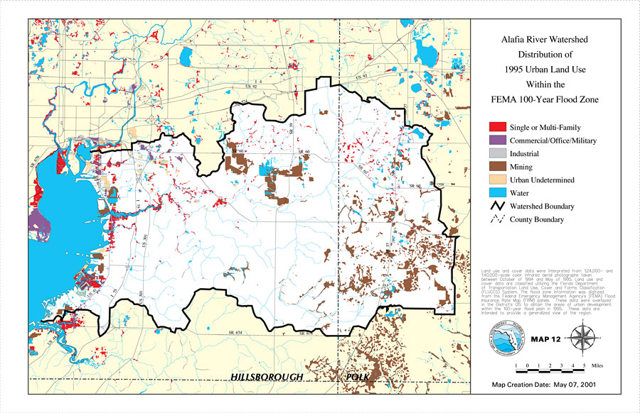 Alafia River Watershed Distribution of 1995 Urban Land Use Within the FEMA 100-Year Flood Zone- Map 12