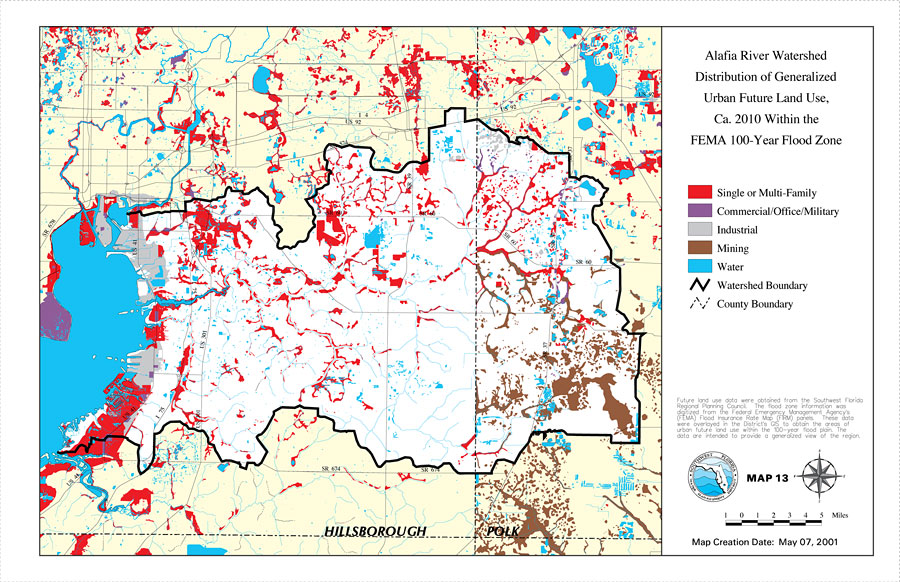 Alafia River Watershed Distribution of Generalized Urban Future Land Use, Ca. 2010 Within the FEMA 100-Year Flood Zone- Map 13