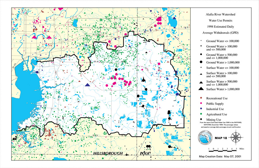 Alafia River Watershed Water Use Permits 1998 Estimated Daily Average Withdrawals (GPD)- Map 18
