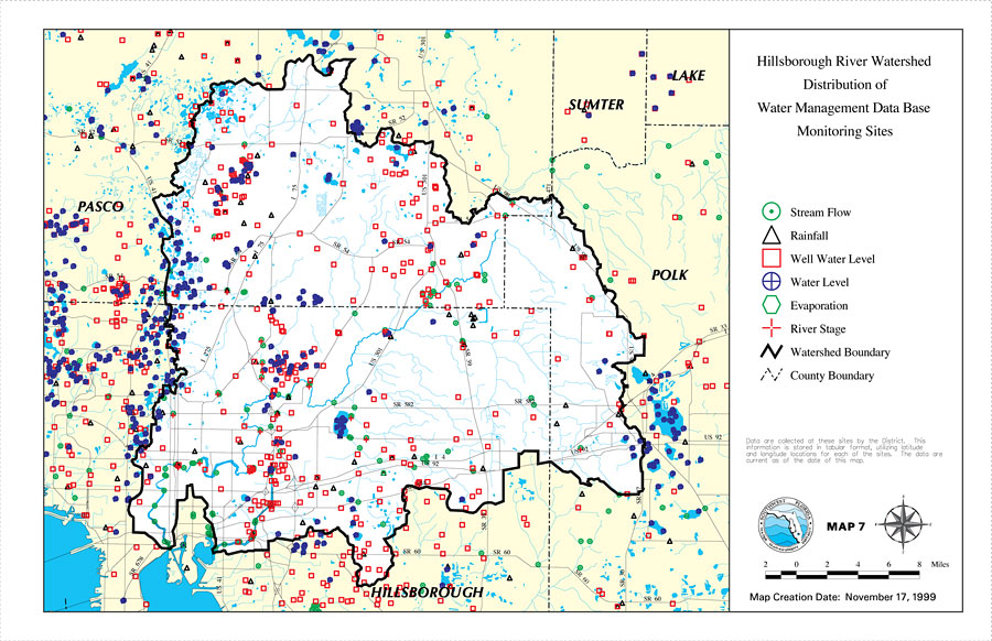Hillsborough River Watershed Distribution of Water Management Data Base Monitoring Sites- Map 7