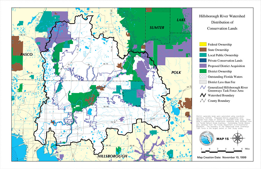 Hillsborough River Watershed Distribution of Conservation Lands- Map 15