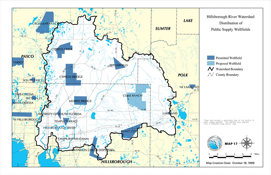 Hillsborough River Watershed Distribution of Public Supply Wellfields- Map 17