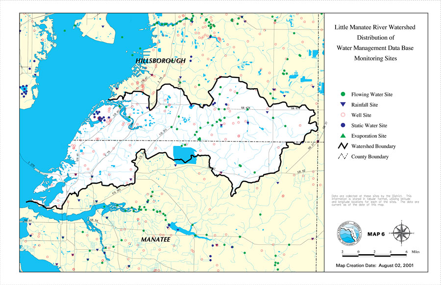 Little Manatee River Watershed Distribution of Water Management Data Base Monitoring Sites- Map 6