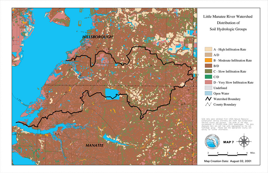 Little Manatee River Watershed Distribution of Soil Hydrologic Groups- Map 7