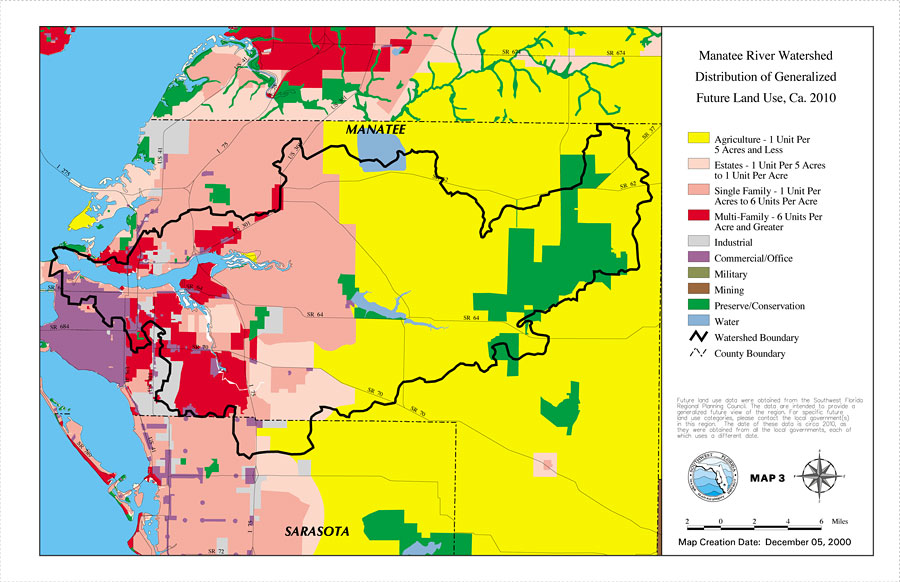 Manatee River Watershed Distribution of Generalized Future Land Use, Ca. 2010- Map 3