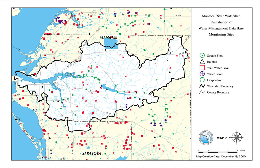 Manatee River Watershed Distribution of Water Management Data Base Monitoring Sites- Map 7