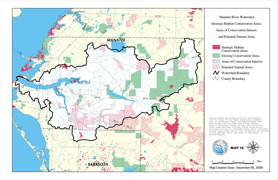Manatee River Watershed Strategic Habitat Conservation Areas, Areas of Conservation Interest, and Potential Natural Areas- Map 16