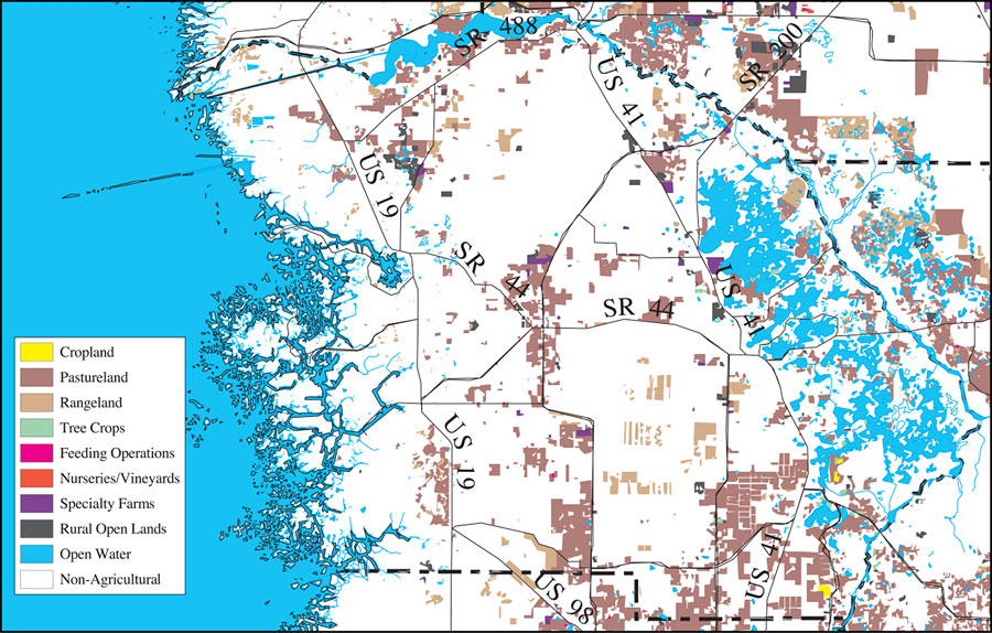 Withlacoochee River Watershed Distribution of 1995 Agricultural Land Use/Cover- Citrus County
