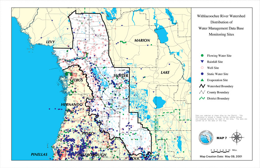 Withlacoochee River Watershed Distribution of Water Management Data Base Monitoring Sites