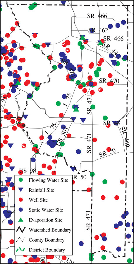 Withlacoochee River Watershed Distribution of Water Management Data Base Monitoring Sites- Sumter County