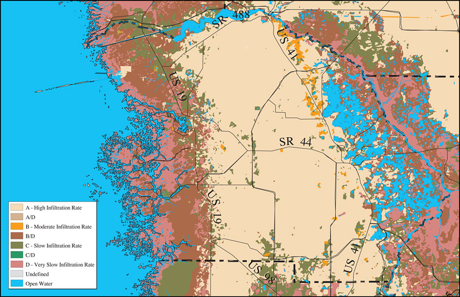 Withlacoochee River Watershed Distribution of Soil Hydrologic Groups- Citrus County