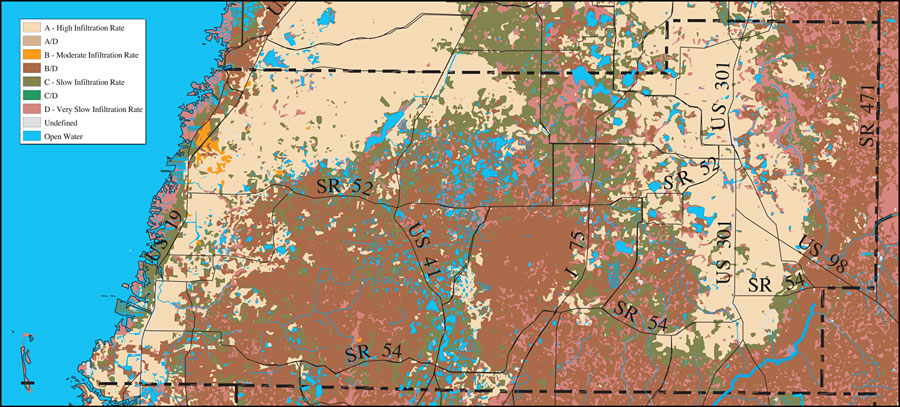 Withlacoochee River Watershed Distribution of Soil Hydrologic Groups- Pasco County