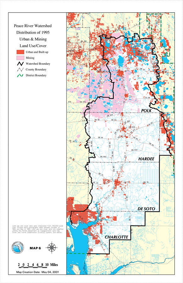 Peace River Watershed Distribution of 1995 Urban & Mining Land Use/Cover