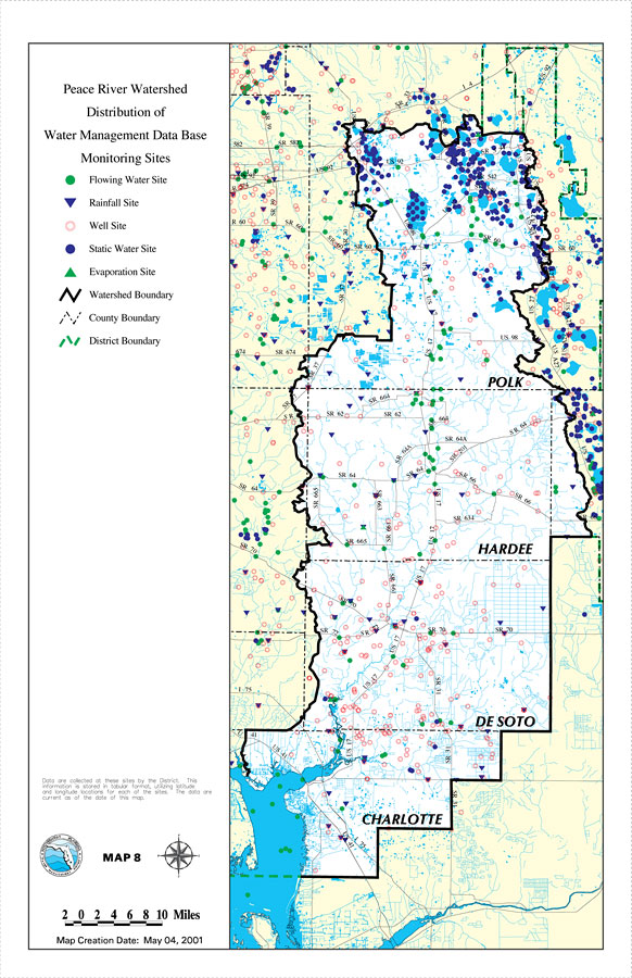 Peace River Watershed Distribution of Water Management Data BaseMonitoring Sites
