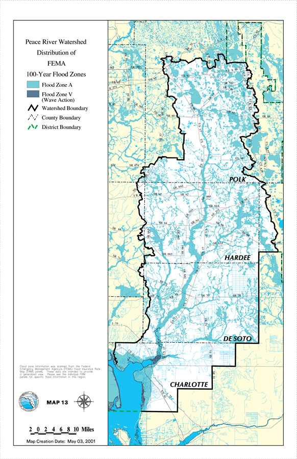 Peace River Watershed Distribution of FEMA 100-Year Flood Zones