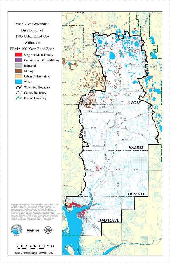 Peace River Watershed Distribution of 1995 Urban Land Use Within the FEMA 100-Year Flood Zone
