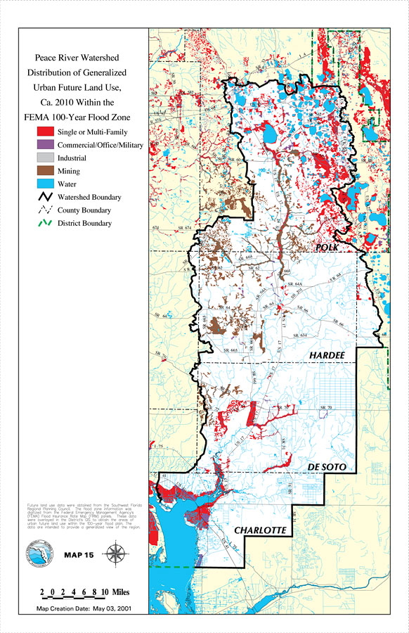 Peace River Watershed Distribution of Generalized Urban Future Land Use, Ca. 2010 Within the FEMA 100-Year Flood Zone