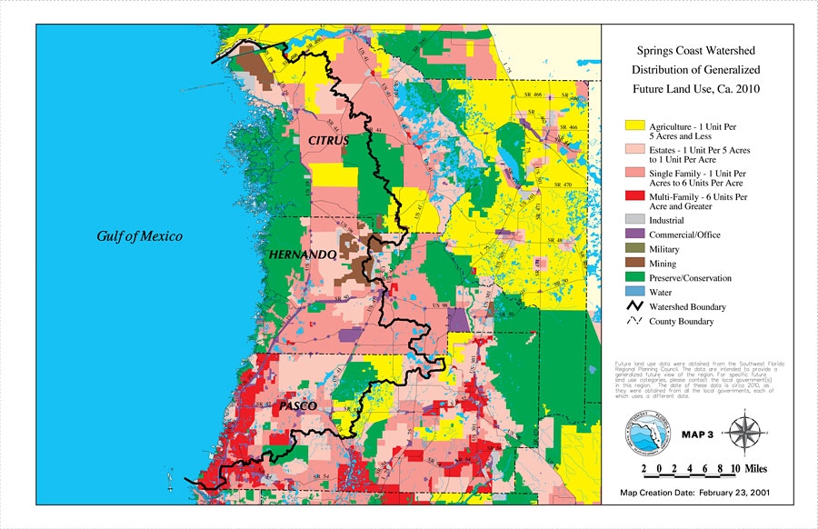 Springs Coast Watershed Distribution of Generalized Future Land Use, Ca. 2010
