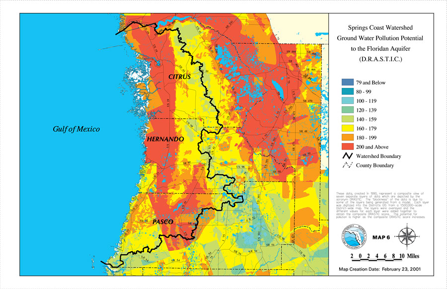 Springs Coast Watershed Ground Water Pollution Potential to the Floridan Aquifer (D.R.A.S.T.I.C.)