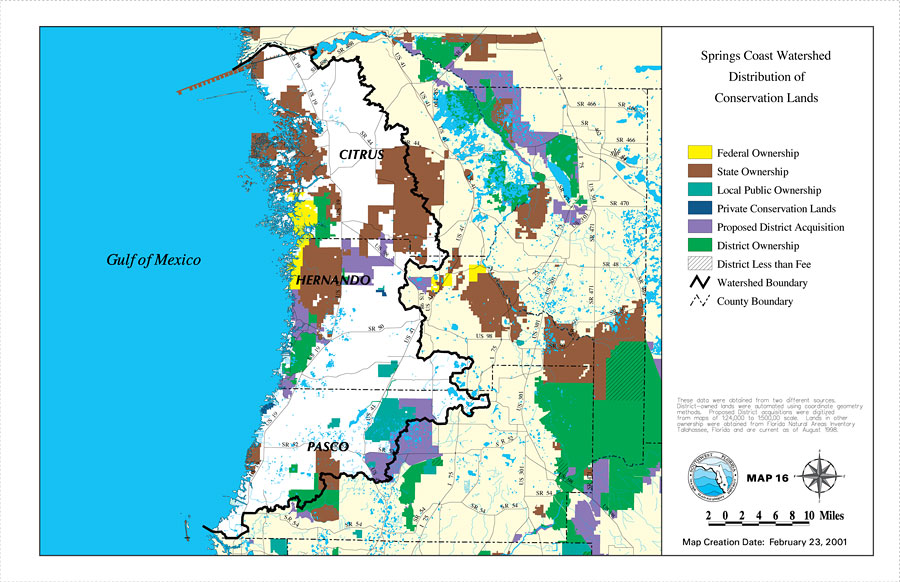 Springs Coast Watershed Distribution of Conservation Lands