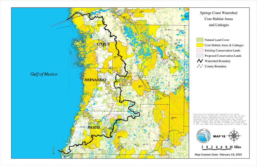 Springs Coast Watershed Core Habitat Areas and Linkages
