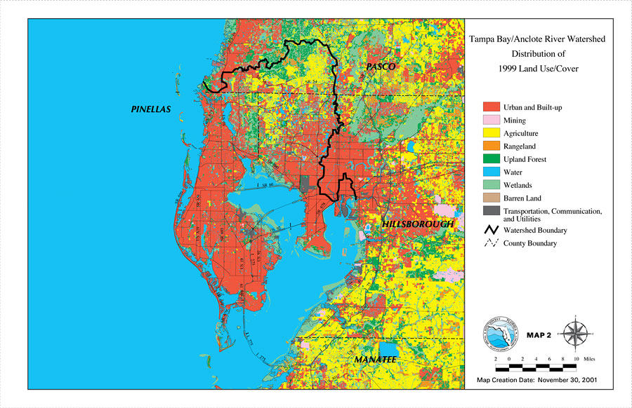 Tampa Bay/Anclote River Watershed Distribution of 1999 Land Use/Cover
