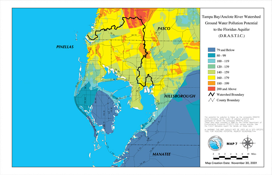 Tampa Bay/Anclote River Watershed Ground Water Pollution Potential to the Floridan Aquifer (D.R.A.S.T.I.C.)
