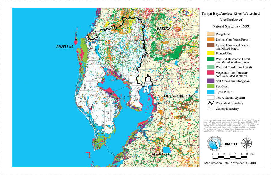Tampa Bay/Anclote River Watershed Distribution of Natural Systems - 1999