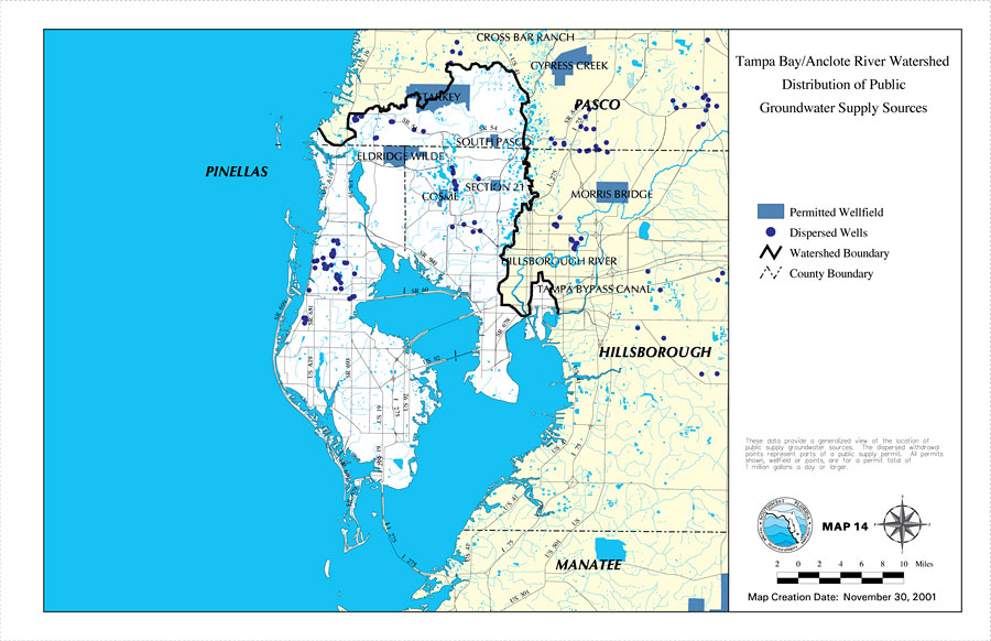 Tampa Bay/Anclote River Watershed Distribution of Public Groundwater Supply Sources