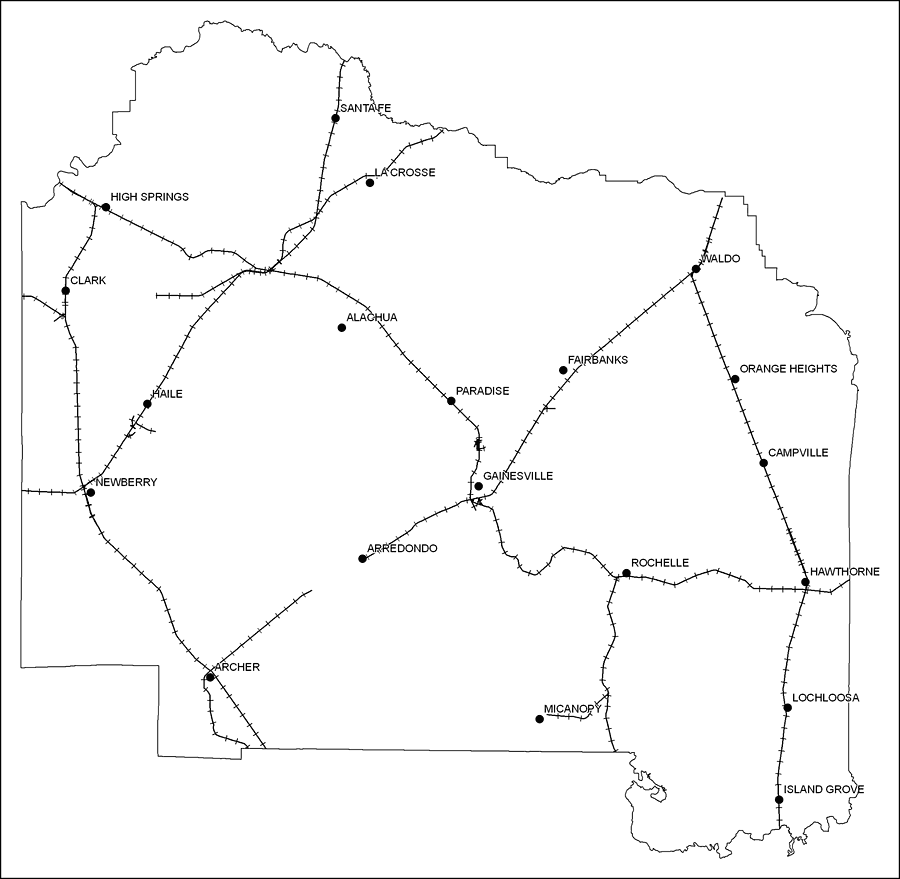 Alachua County Railway Network- Black and White
