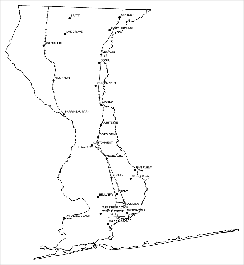Escambia County Railway Network- Black and White