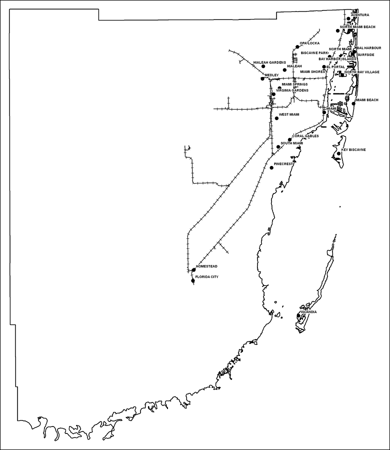Miami-Dade County Railway Network- Black and White