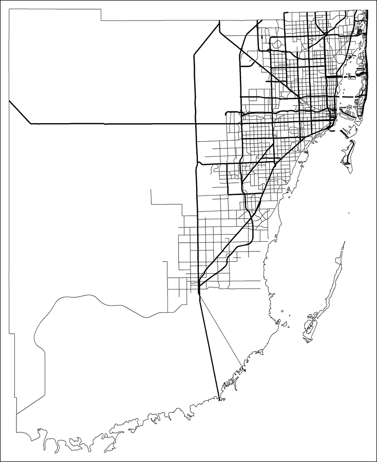 Miami-Dade County Road Network- Black and White