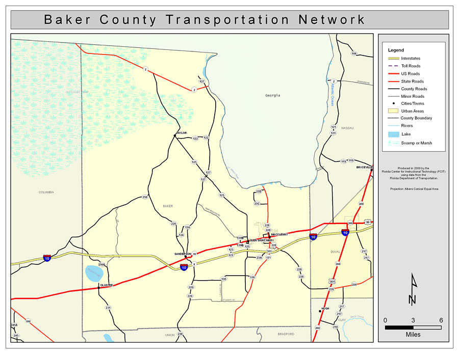 Baker County Road Network Color, 2009