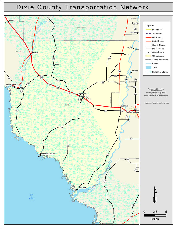 Dixie County Road Network- Color