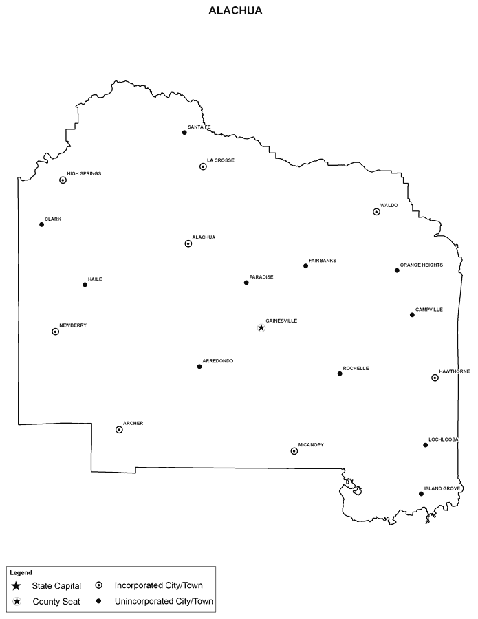 Alachua County Cities with Labels