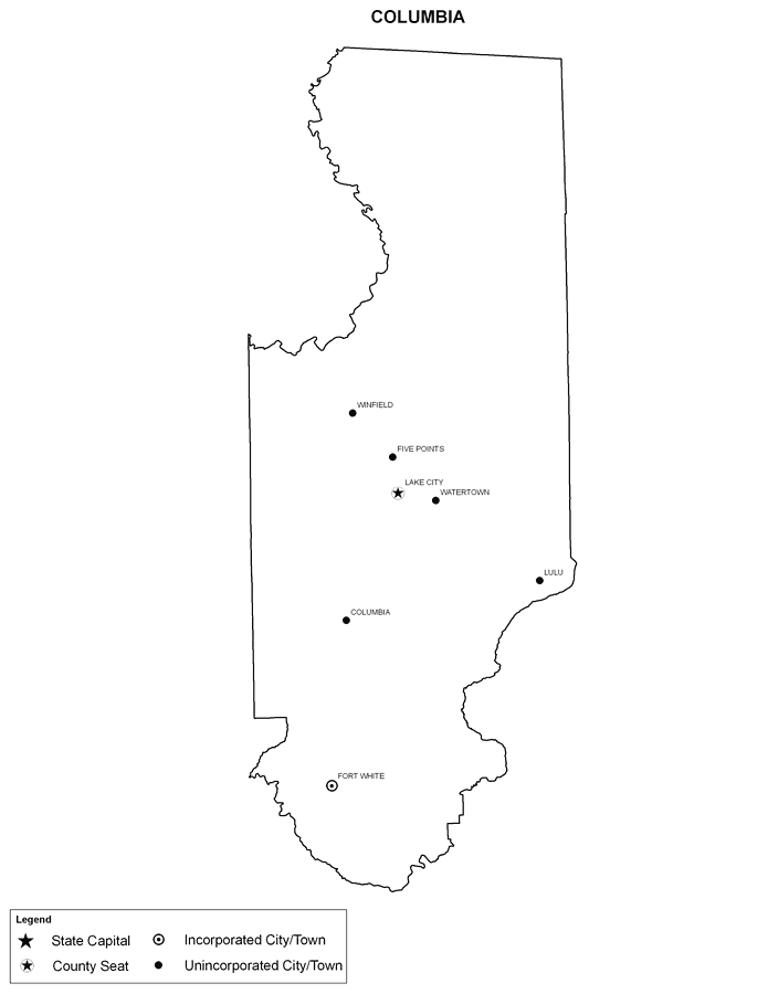 Columbia County Cities with Labels