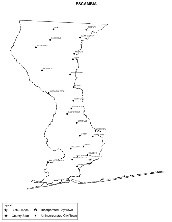 Escambia County Cities with Labels