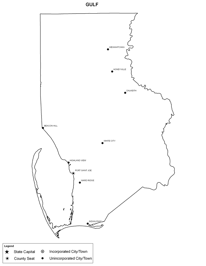 Gulf County Cities with Labels