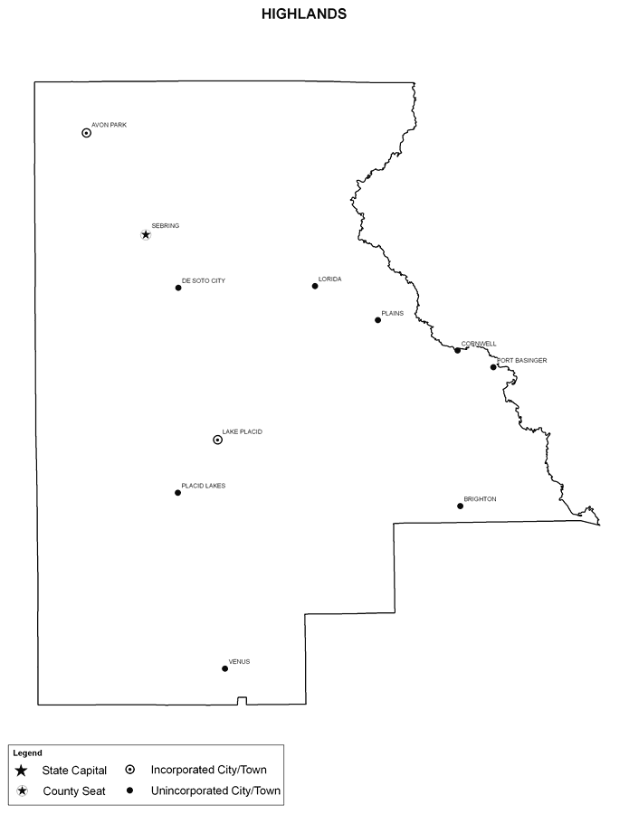 Highlands County Cities with Labels