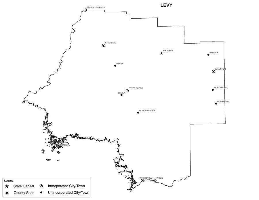 Levy County Cities with Labels
